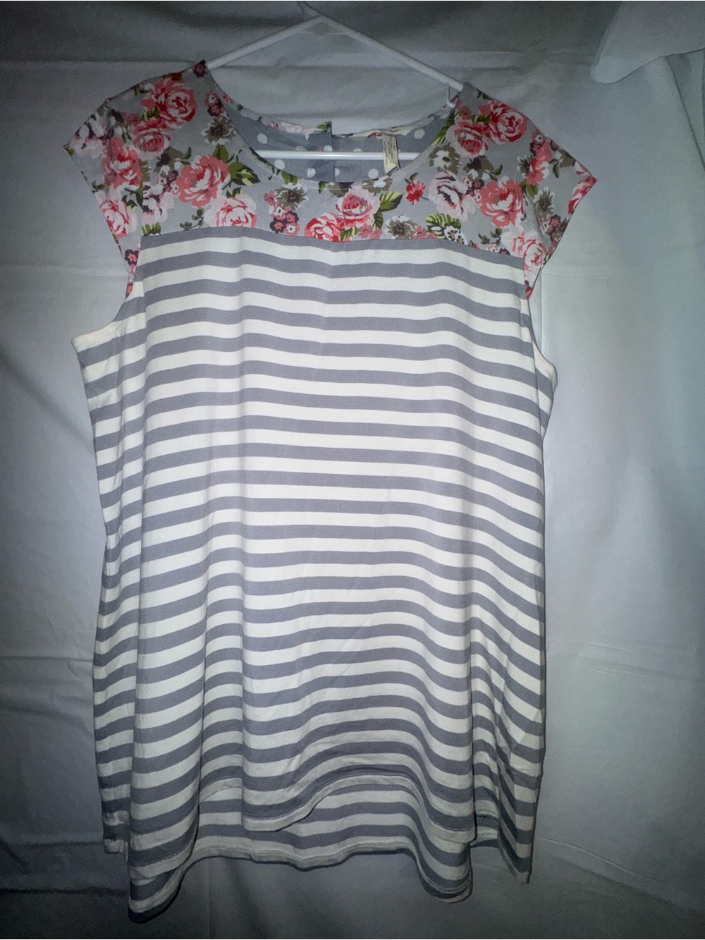Matilda Jane Gray & White Striped Tank with Pink Floral Yoke